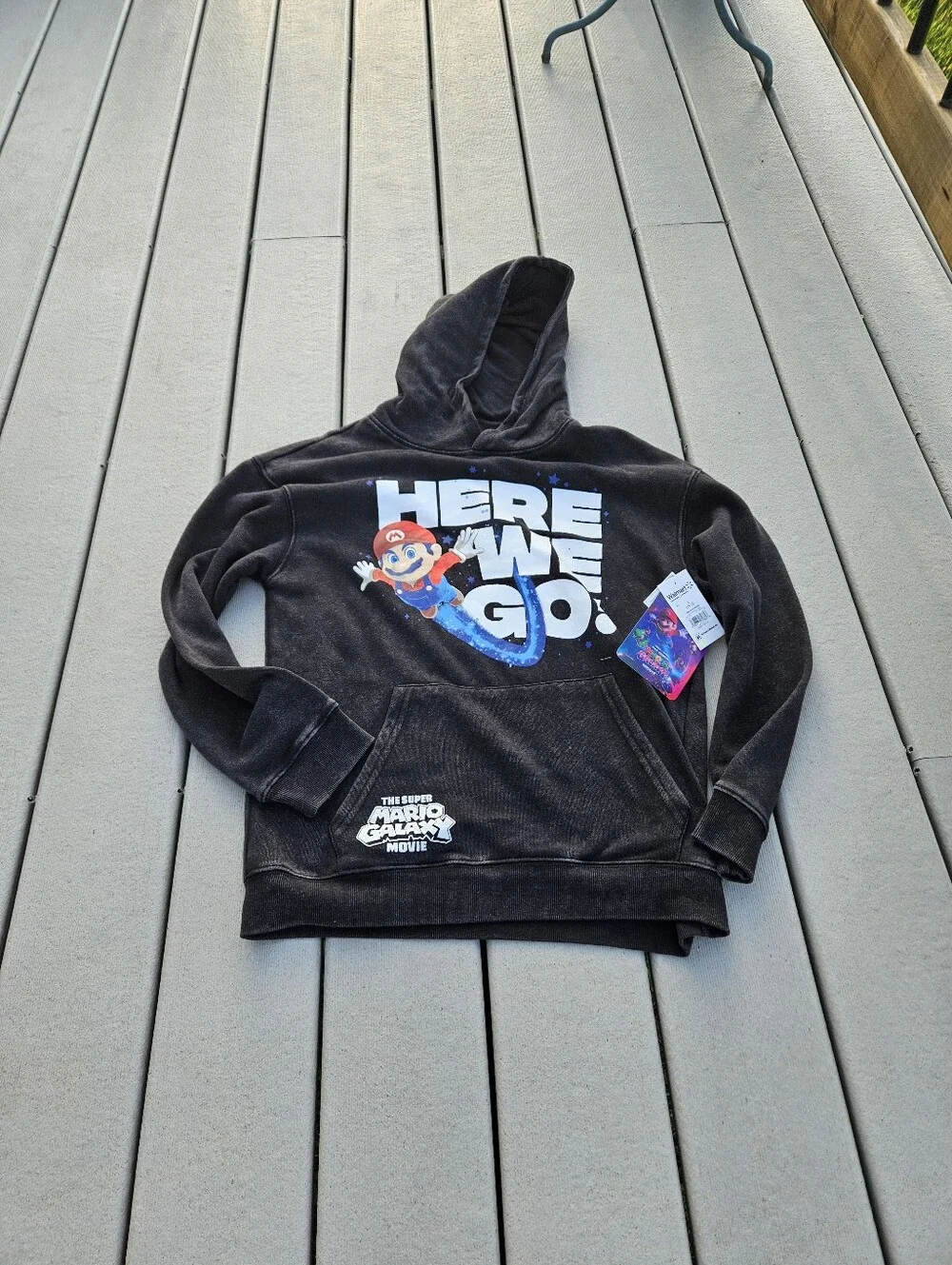 NWT Super Mario Galaxy Movie Boys Hoodie L 10-12 Black Mineral Wash Nintendo